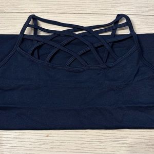 Seamless Strappy Caged Front Stretch Cami Tank Top - Navy Blue